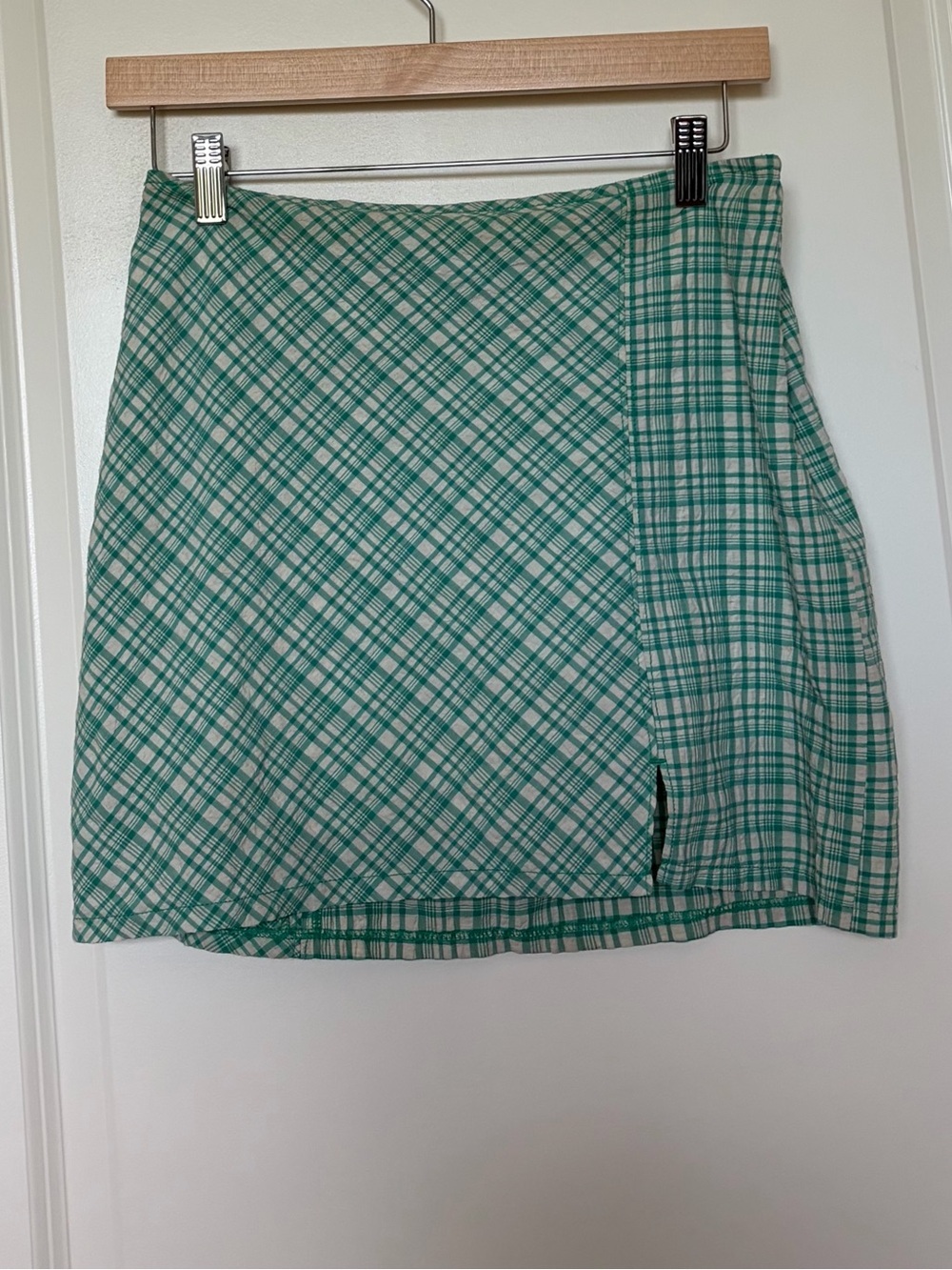 Urban Outfitters- Green Plaid Wrap Mini Skirt